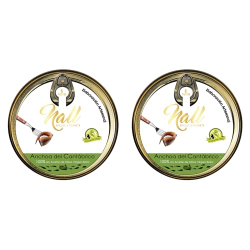 NALL DELICATESSEN Anchoas del Cantábrico XXL 000 | Elaboración Artesanal en 100% Aceite de Oliva Virgen Extra | 6 Filetes/lata (2 Latas)