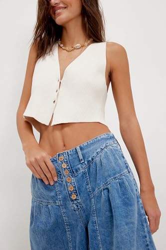 Women's Wide Leg Jeans High Waisted Baggy Cropped Denim Pants with Pleated Ruffles & Pockets2