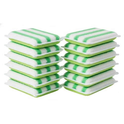 Scrub Sponges for Dishes, Non-Scratch Scrubbing Sponges for Kitchen - Dual-Sided Scouring Pads for Heavy Duty Cleaning - Sustainable Cellulose & Durable Fiber (12Pack)