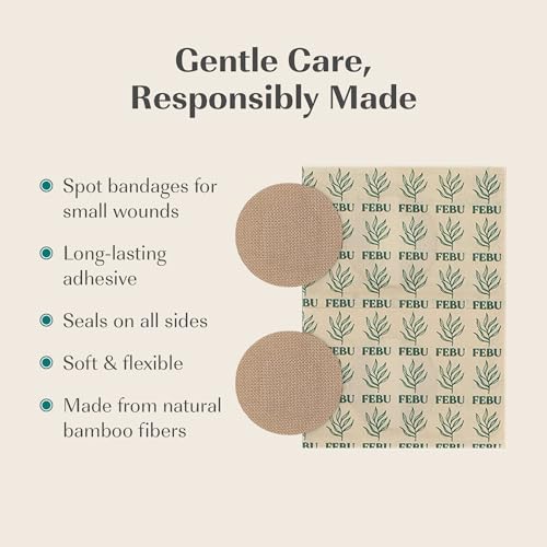 FEBU Eco-Friendly Bamboo Fabric Bandages | PFAS Free Bandages for Scrapes & Cuts | Flexible Fabric Bandage | Fully Compostable, Latex Free Bandage | 50 Count Spot