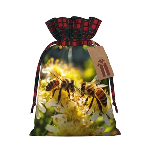Sacchetto regalo di Natale con coulisse, sacchetto regalo con coulisse in tessuto con carta, sacchetto regalo in tela con stampa Bee Honeybee3, 11,9 x 16,9 cm