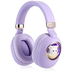 Usoun Draadloze hoofdtelefoon voor kinderen, bluetooth over-ear hoofdtelefoon met schattige kat kleurrijke LED-verlichting, draadloos en bedraad, opvouwbaar, ingebouwde microfoon,