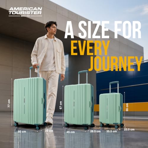 Image of American Tourister Cleva S | Luggage Trolley Bag (77 cm) | 360 8 Wheel Travel Luggage | 2 Compartments | Hard Luggage Polypropylene Suitcase | Mounted TSA Lock | 3 Years Warranty | Mint Green & Green