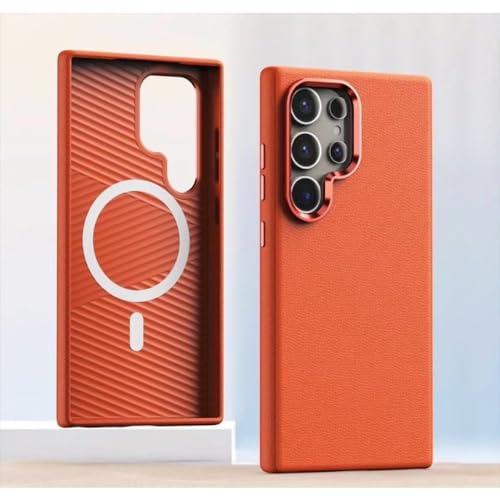 Étui de téléphone magnétique cuir de luxe Samsung Galaxy S24 Ultra orange