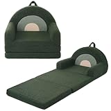 Blissful Diary Foldable Toddler Couch, 2-in-1 Comfy Toddler Chair & Lounger for Reading, Nap, Playroom, Kids Couch Sofa for 1 2 3+ Year Old Girls Boys Birthday Gift, Dark Green Arclet