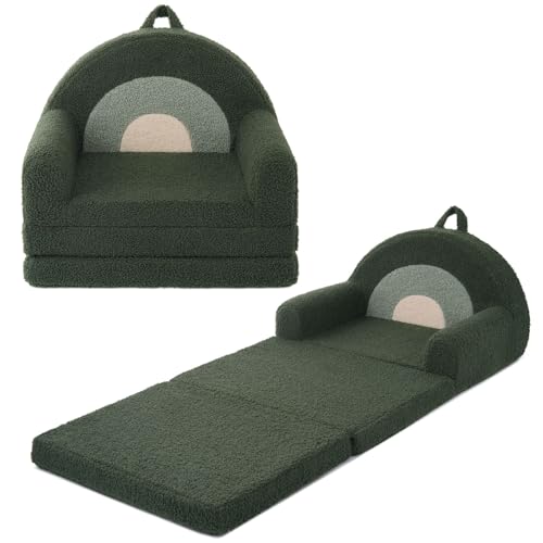 Image of Blissful Diary Foldable Toddler Couch, 2-in-1 Comfy Toddler Chair & Lounger for Reading, Nap, Playroom, Kids Couch Sofa for 1 2 3+ Year Old Girls Boys Birthday Gift, Dark Green Arclet
