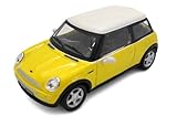 Cararama HTC - Mini Cooper Jaune Top ET Retro Blanc 1/43