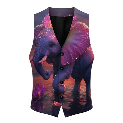 Cute Elephant with Flower Suit Vest for Men Slim Fit Sleeveless Jacket V Neck Business Waistcoat Button Up Dressy Top 6