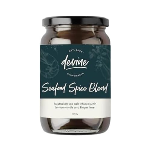 Devine Connoisseur Seafood Spice Blend - Vegan, Gluten Free, Australian Sea Salt Infused with Lemon Myrtle, Finger Lime, and Upcycled Grape Skin - Seafood Seasoning for Fish, Prawns - 50g