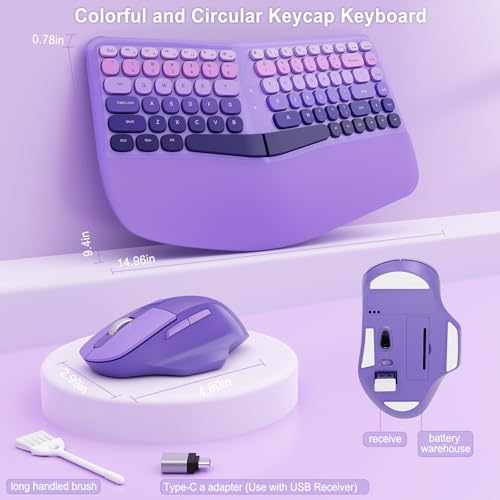 Image of Ergonomic Wireless Keyboard Mouse, Mechanical Gaming Set with Wrist Rest | Compatible With All windows and Type C Computer,With OTG & Long Clean Bruch,Ideal for PC, Home, Office and College