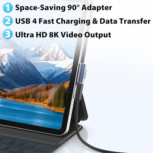 Cyberguys! USB C Right Angle Adapter PD 240W for Thunderbolt 4/3, Right Angle 90 Degree USB C Male to Female Extender 40Gbps Data USB4.0 L Shape Connector with 8K@60Hz Video for iPad, MacBook, 2-Pack by Cyberguys! - Image 2