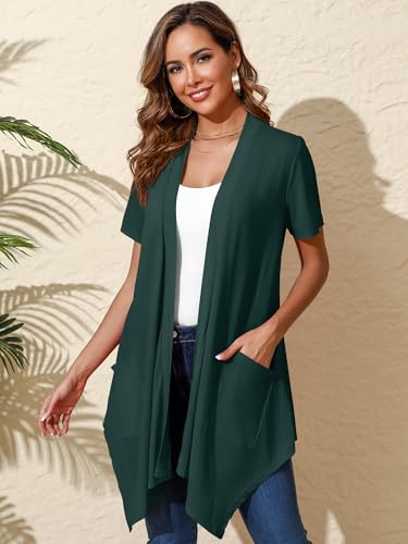 Image of Women's Lightweight Open Front Cardigans Short Sleeve Casual Soft Sheer Cardigan S-2XL with Pockets