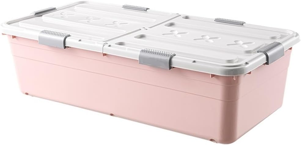 Large Underbed Storage, Rolling Under Bed Storage Containers, Sturdy Storage Box with Wheel for Living Room Bedroom(Pink,D24.02 xW16.14 xH5.51)