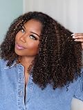 Curlyme Ombre Kinky Curly Half Wig Human Hair Wear Go Glueless Install Flexible Fit Highlight 2/30 Color 3 In 1 Half Wig With Adjustable String Flip Over Beginner Friendly Invisible Hairline 22 Inch