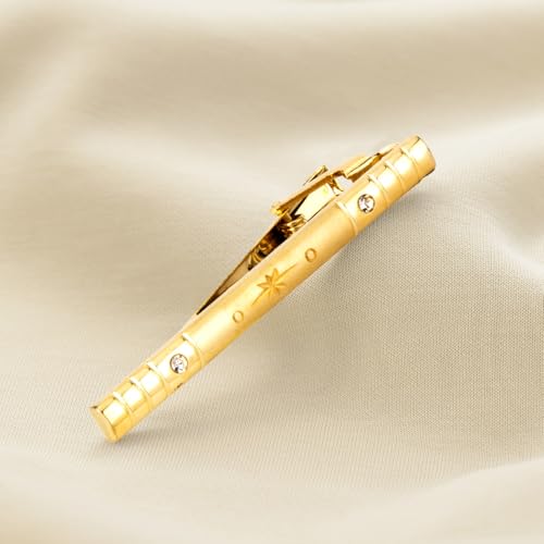 Image of Wynameleri Fashion Tie Pin Gold Plated with Rhinestones for Men in Gift Box