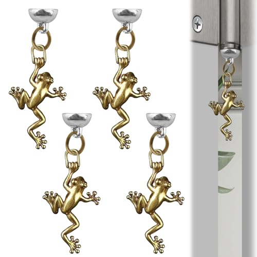 Sqsyqz 4Pcs Brass Frog Magnetic Hinge Head Toppers, Magnetic Hinge Dropper Hanging Frog, Statue Door Hinge Heads Decorative
