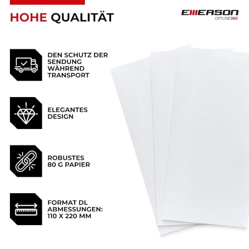 Emerson Briefümschlage DIN lang (100 Stück) Selbstklebender Briefumschlag ohne Fenster, weiße 110 x 220 mm, 80g/m², Geschäftsumschläge