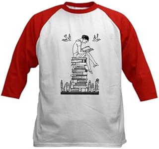 CafePress Reading Girl ATOP Books Kids Baseball Jersey Kids Cotton Baseball Jersey, 3/4 Raglan Sleeve Shirt Red/White