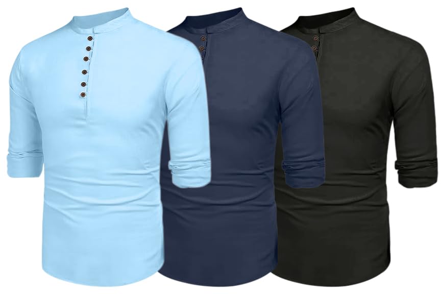 Kurta short en coton et polyester haut de gamme avec col mandarin épuré