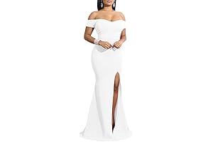 Women's Off Shoulder High Split Long Formal Dress Evening Gown