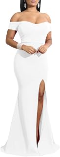 YMDUCH Women's Off-Shoulder High Slit Floor-Length Formal Evening Gown Party Dress