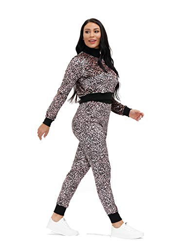 Two Piece Pants Outfits for Women,2 Piece Sets for Women,Sexy Two Piece Outfits for Women,Sweat Suits for Women Set,Long Pants Tracksuit Set,Long Sleeve Bodysuit Top+Long Pants Set Pink Leopard - Thumbnail 5