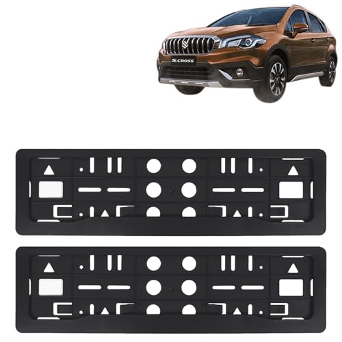 Image of KINGSWAY S Cross Car Number Plate Frames for All 2020 to 2022 Models of Maruti Suzuki Car Registration Plate Holders, Black Licence Plate Covers (Front and Rear), Universal Size 51.5 x 14.5 cm