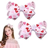 Heart Hair Clips Hair Bows, 2Pcs Hair Bow Clips for Women Girls,Red Pink Bowknot Hair Barrettes for Girl Red Heart Print Alligator Clips for Wedding Birthday School-Opening Ceremony