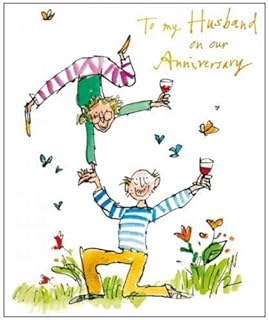 Greeting Card (WDM-435690) - Husband on Our Anniversary - Garden Celebration with Wine - from The Quentin Blake Range