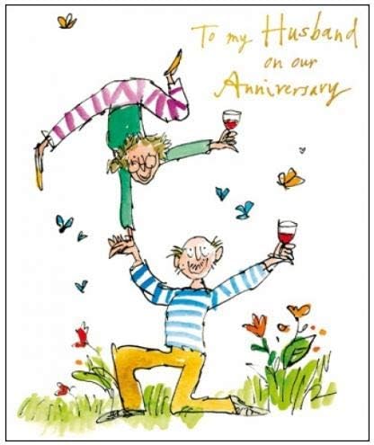 Greeting Card (WDM-435690) - Husband on Our Anniversary - Garden Celebration with Wine - from The Quentin Blake Range