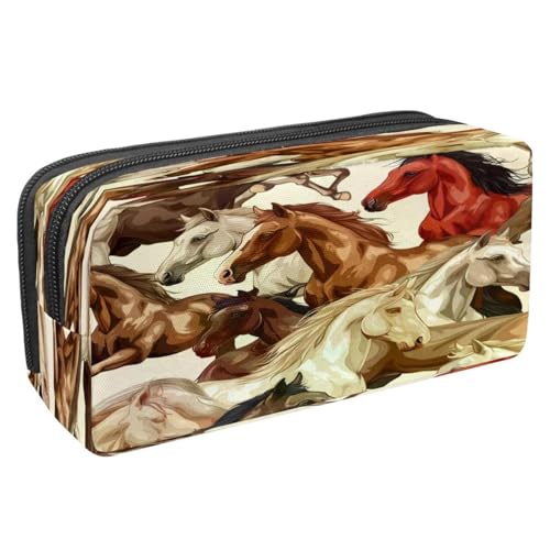 VAPOKF Trousse à crayons avec fermeture éclair pour garçons et filles, fournitures scolaires et de bureau, chevaux, multicolore, 2.3x8.2x3.9in/6x21x10cm, Trousse à crayons