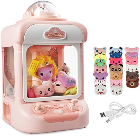 Claw Machine for Kids,Mini Vending Machines Candy Grabber Prize Dispenser Toys for Girls, Boys Electronic Arcade Claw Game Machine for Party Birthday Easter Gifts with Lights Sound&20 Mini Plush Toys