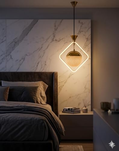 Image of Darkvision Modern LED Hanging Ceiling Light for Living Room | Contemporary Pendant Fixture Gold Sqaure Pendant Light | 3 in 1 Color Changing Lighting for Dining Room, Kitchen Restaurant and Home Decor
