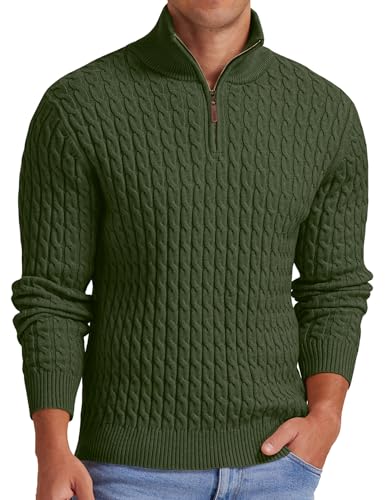 Askdeer Men's Quarter Zip Pullover Sweater Cable Knit Mock Neck