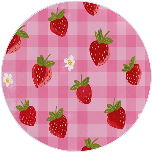 Tapis rond fraise douce atmosphère cocooning rose