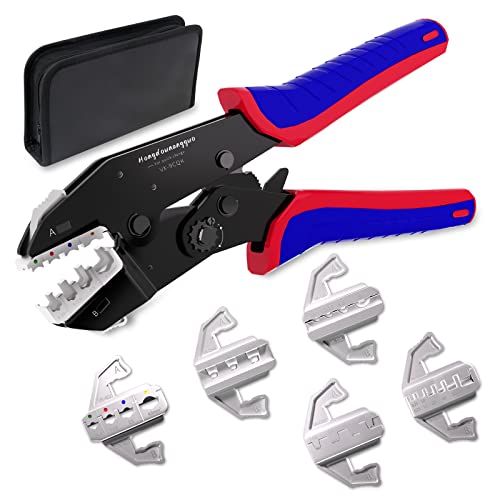 Wire Terminal Crimping Tool Electrical Connector Crimping Pliers For Electrical Insulation Terminals Ratcheting Insulated Terminal Crimper For 10-20 Awg Wire Quick Exchange Jaws Electrician Tools Set #TOP17