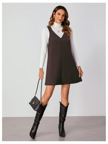 Image of Milumia Women V Neck Corduroy Overall Dress 2026 Spring Mini Pinafore Jumper Dress