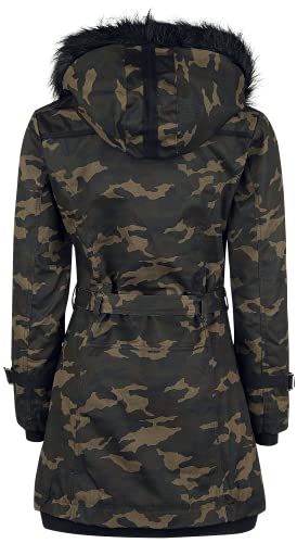 Gothicana by EMP Damen Camouflage Wintermantel mit Fell-Kapuze XL