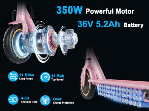 Image of Electric Scooter, Folding E Scooter for Adults with Seat, 350W Motor, 8.5 inch Solid Tires, Cruise Control, 19MPH, 21Mile Range Portable Teens Commuter Escooter, Dual Brake