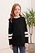Ebifin Girls Casual Short/Long Sleeve T Shirts Kids Loose Soft Striped Color Block Tunic Tops, Tees Blouses Size 4-15 Years C-Black