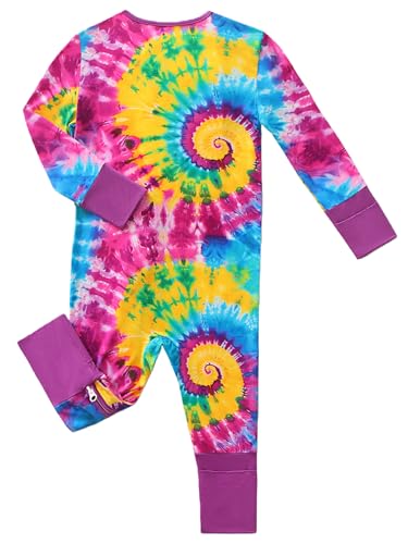 Joonberry Unisex Baby Bamboo Viscose Long Sleeve Romper, Cute Prints Zipper Footless Jumpsuit, Toddler One-Piece Outfits(Colorful Tie-Dye Print, 6-9M) — view 2