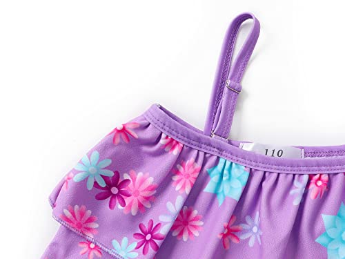 Image of Jurebecia Princess Purple Swimsuit for Girls Princess Bathing Suit Kids One Piece Bikini Set One Shoulder Ruffle Tankini Beach Pool Party Swim Suit Purple Size 10 /9-10Years