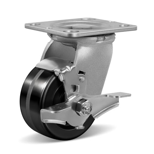 HANDSAMMU 4inch Caster Wheels, Heavy Duty Casters, Industrial Caster with Strong Capacity 900 LB, High Temperature Resistance: -50f to +250f. Use for Dollies, Workbench (4 inch, 1 Brake)