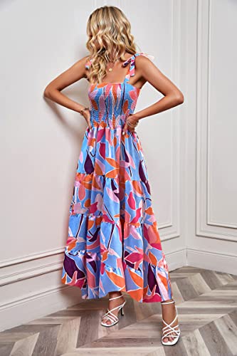 Image of kinstell Women's Summer Boho Spaghetti Strap Square Neck Ruffle Casual Flowy Long Dress Beach Swing Party Maxi Dress