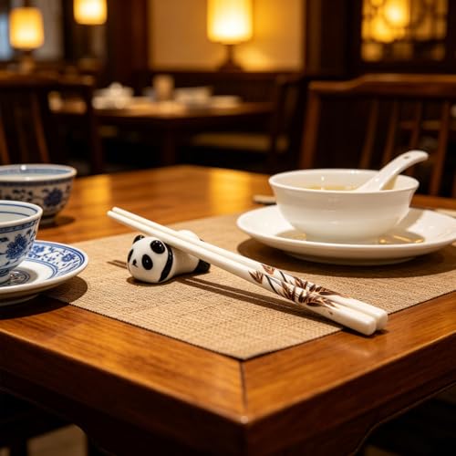 Ticha Zestaw pałeczek wielokrotnego użytku, 2 pary ceramicznych pałeczek z 2 podstawkami w kształcie pandy do sushi, ramenu, makaronu, ryżu, chiński zestaw prezentowy dla miłośników jedzenia