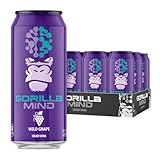Gorilla Mind Energy Drink | Unmatched Energy · Amplified Focus | N-Acetyl-L-Tyrosine, Alpha-GPC, 200mg Caffeine, Uridine, Saffron | 0 Sugar Or Artificial Colors | 16oz, 12-Pack (Wild Grape)