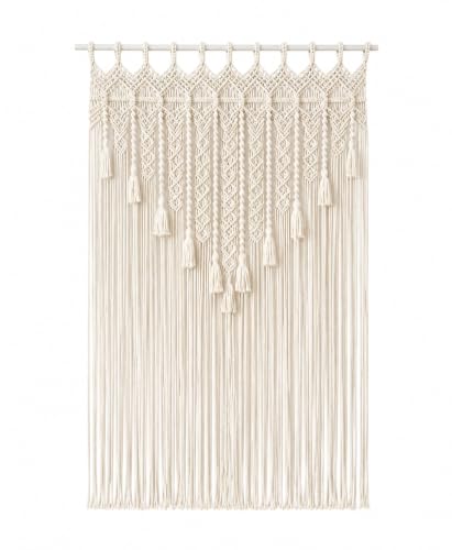 Image of Macrame Curtains |Handwoven Boho Curtains| Bohemian Curtain for Windows Door Cotton for Home | Window Doorway Backdrop Arch (Lvory H' 80x W' 40 inch 1 Peach)