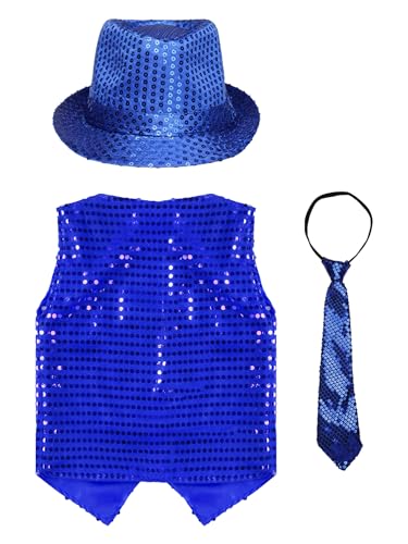 CHICTRY Kids Boys Shiny Sequin Vest Top Jacket Waistcoat & Hat & Necktie Hip Hop Jazz Dancewear4