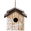 Topadorn Wooden Bird House Hanging Outdoor,Eco Friendly Materials and Decorative with Leaves Printed