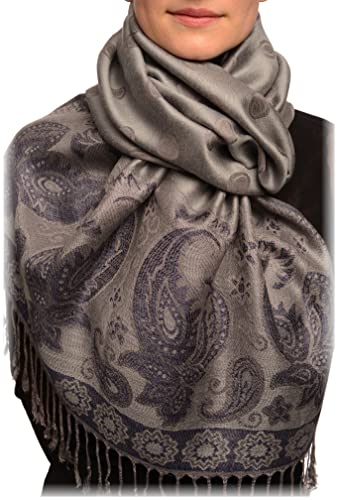 Écharpe pashmina feutré gris à franges pour vos so...
